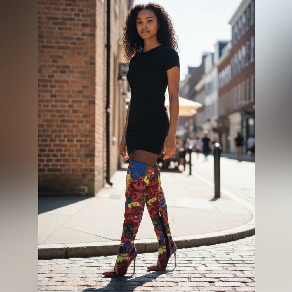 Azalea Wang Monica Multiccolor  Rhinestone over the Knee Boots ( Pretty Sparkly)